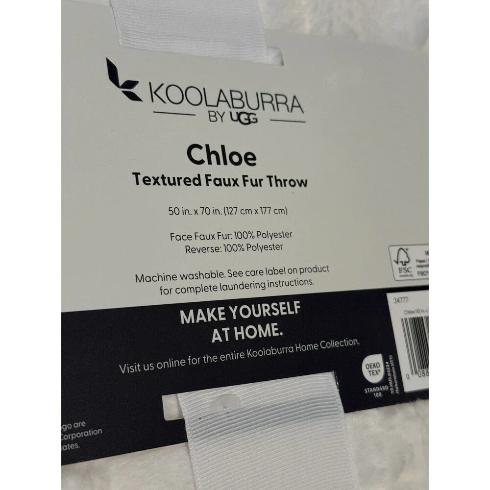 NEW Koolaburra By Ugg Chloe Faux Fur Throw Blanket 50”x 70” White (Various )